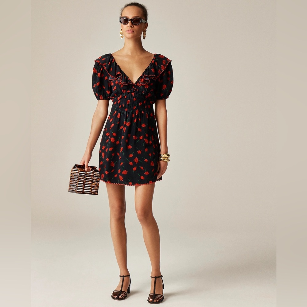 NWT J. Crew Ruffle-collar mini dress in painted daisy print